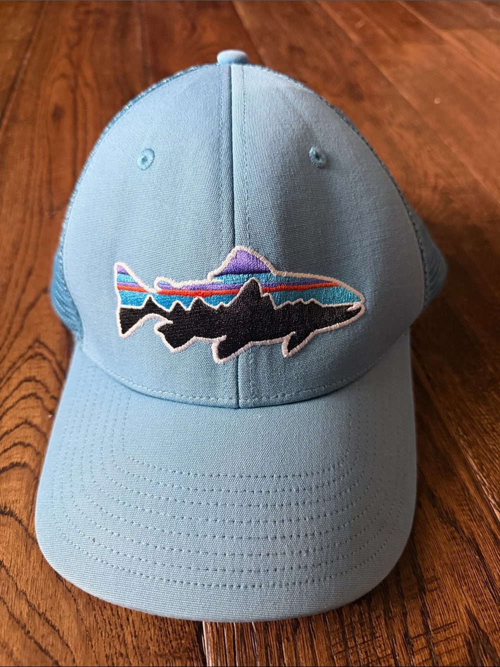 Patagonia Light Blue Fish Patch Trucker Hat